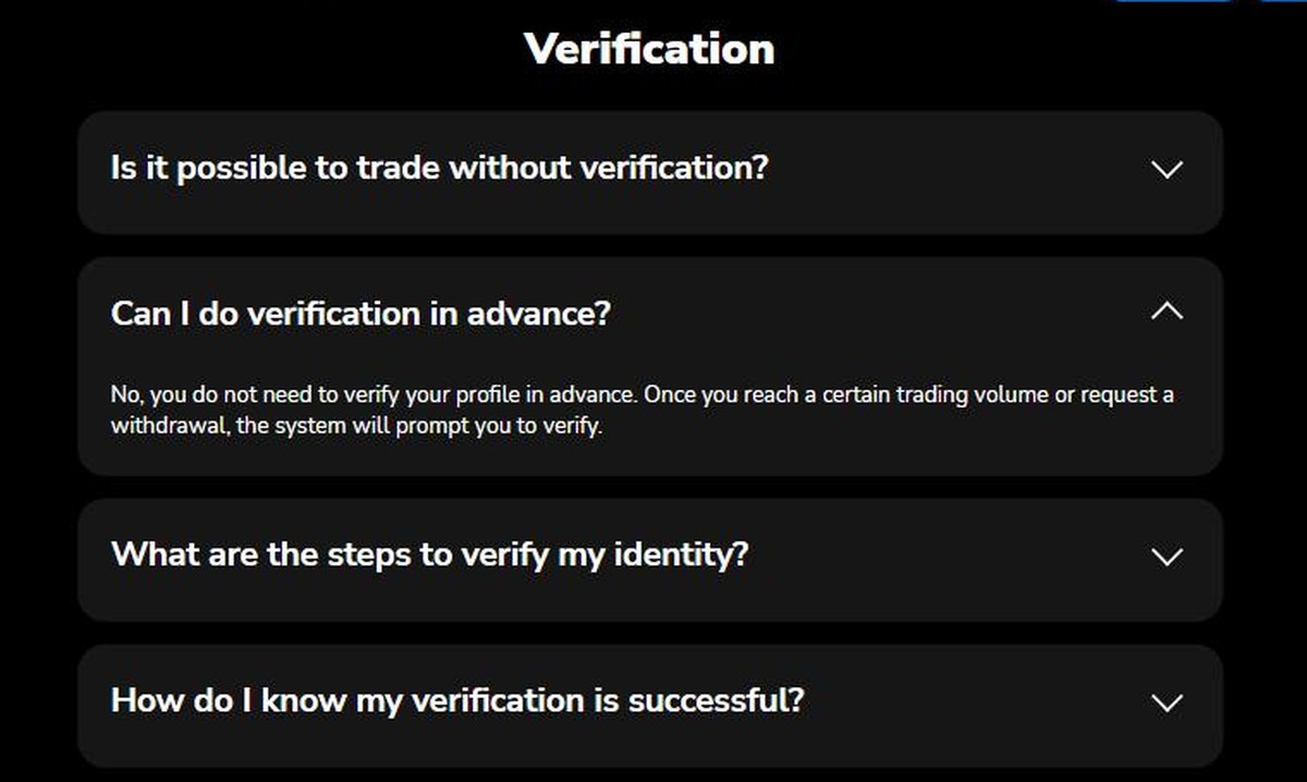 Stockity FAQ section about identity verification before withdrawing funds